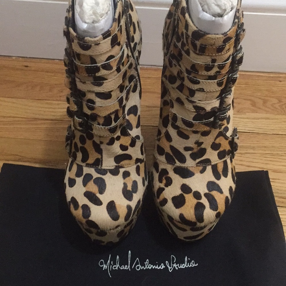Michael Antonio Leopard Print Platform Booties - image 1